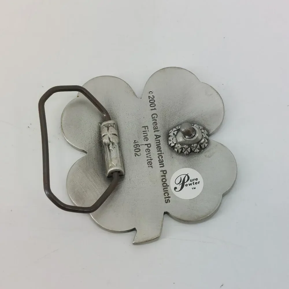 Green Enamel Lucky Clover StPatricks Fine Pewter Belt Buckle